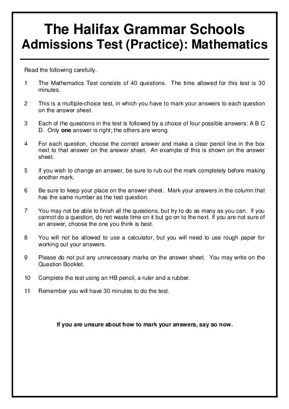 North Halifax Grammar School: 11+ Maths  [207]