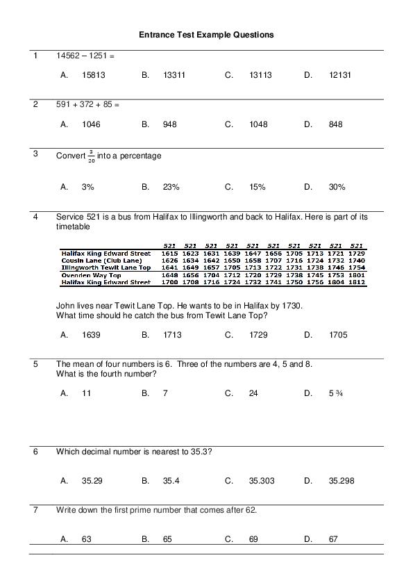 North Halifax Grammar School: 11+ Maths  [207]