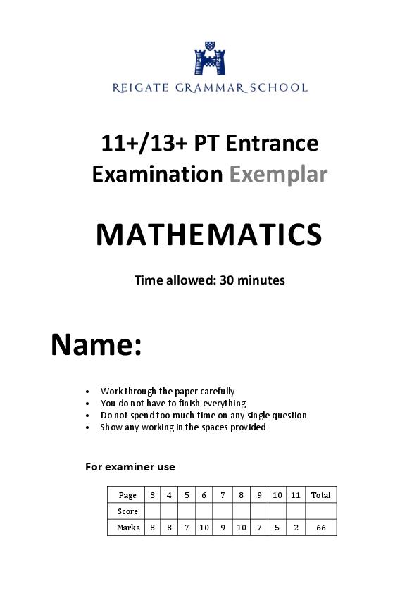 Reigate Grammar School: 11+ Maths (2021) [208]