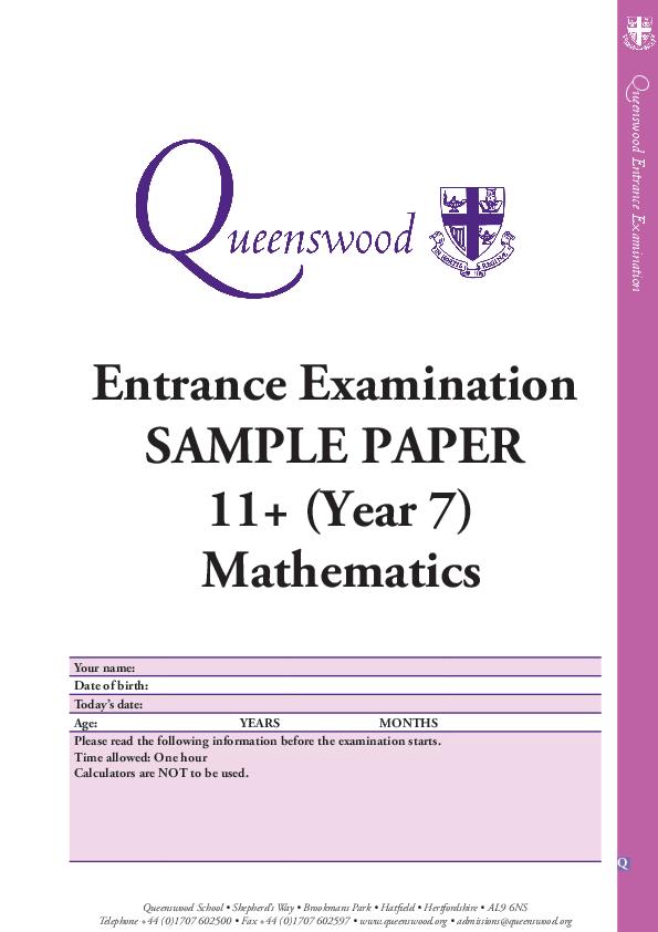 Queenswood School: 11+ Maths  [210]