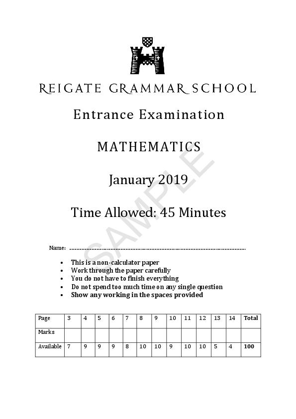 Reigate Grammar School: 11+ Maths (2019) [213]