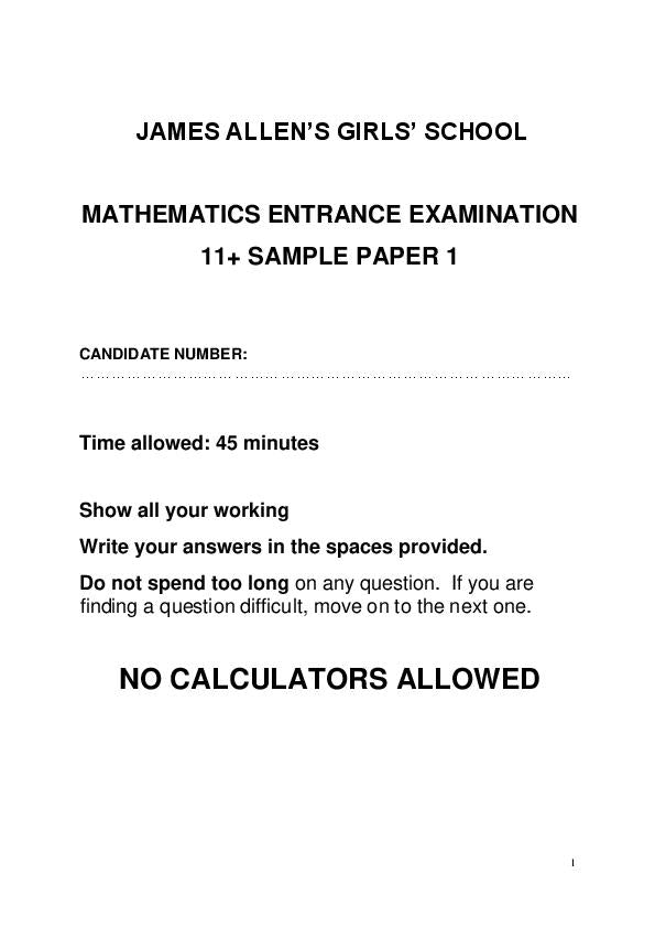 James Allen's Girls' School: 11+ Maths (2020) [218]