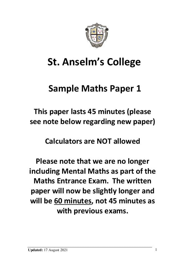 St. Anselm's College: 11+ Maths (2021) [219]