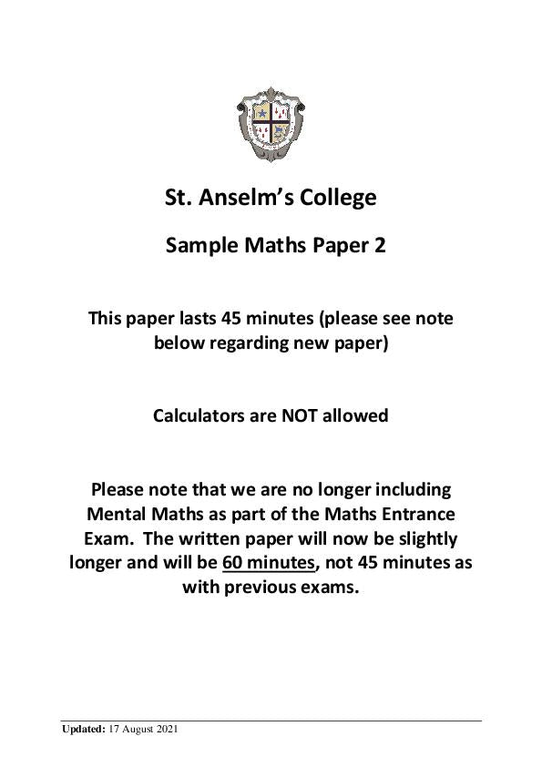 St. Anselm's College: 11+ Maths (2021) [225]