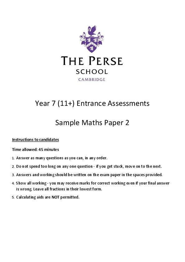 The Perse Upper School Cambridge: 11+ Maths (2021) [227]