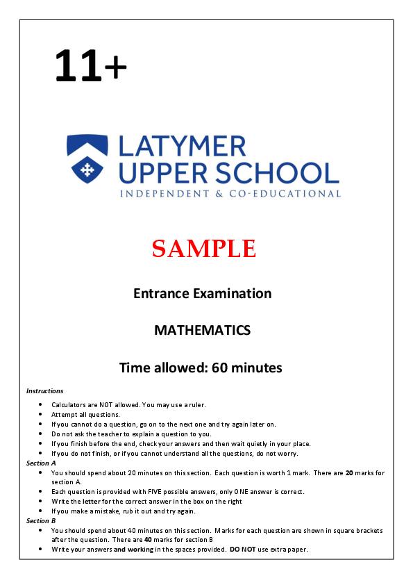 Latymer Upper School: 11+ Maths (2020) [233]