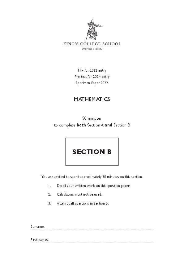 Kings College School Wimbledon: 11+ Maths (2018) [245]