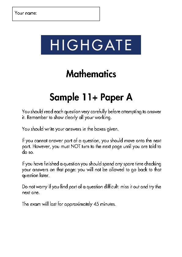 Highgate: 11+ Maths  [255]