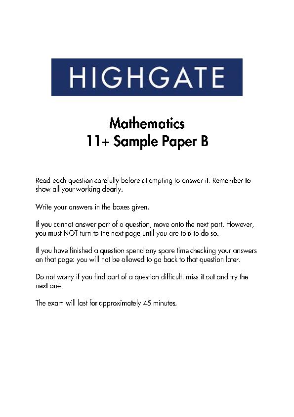 Highgate: 11+ Maths  [256]