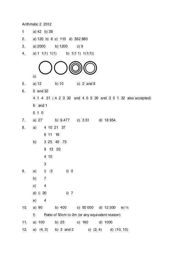 The Manchester Grammar School: 11+ Maths Answer Sheet (2012) [260]