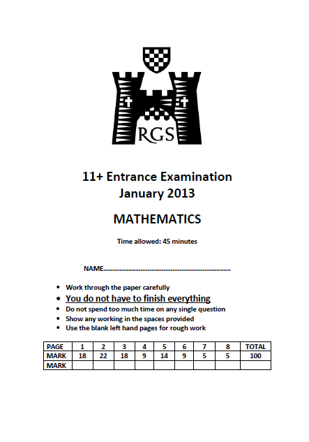 Reigate Grammar School: 11+ Maths (2013) [262]