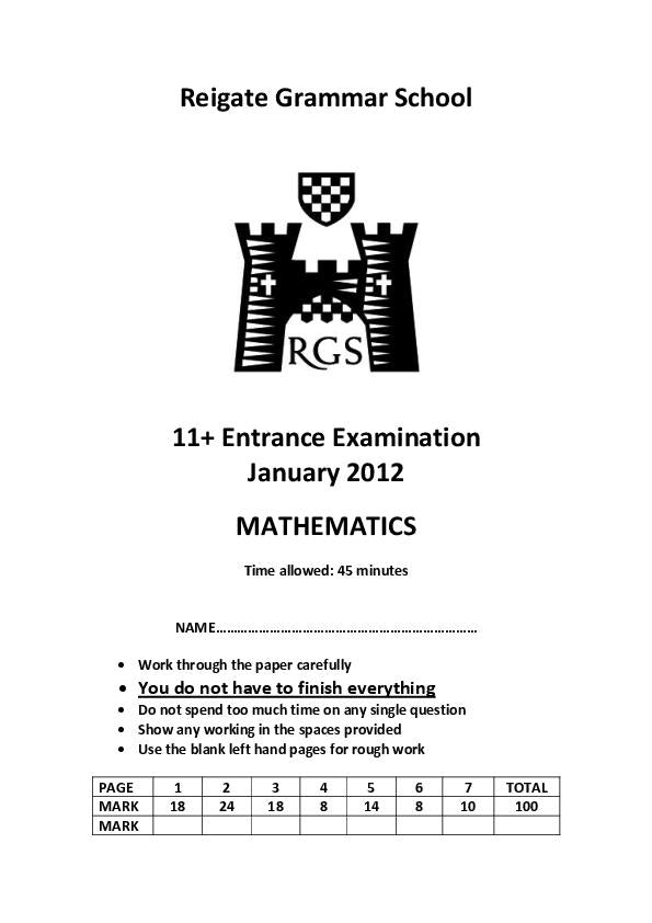 Reigate Grammar School: 11+ Maths (2012) [263]