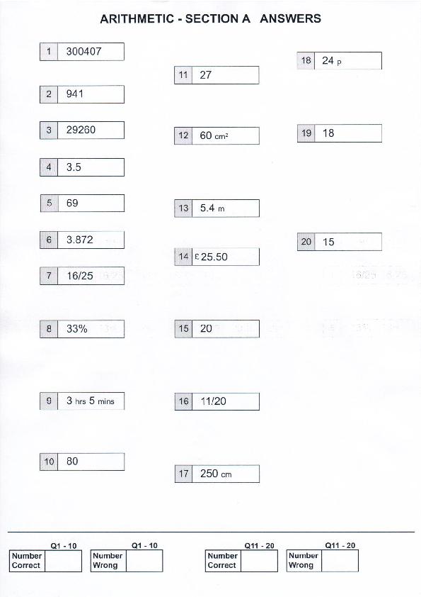 The Manchester Grammar School: 11+ Maths Answer Sheet (2014) [268]