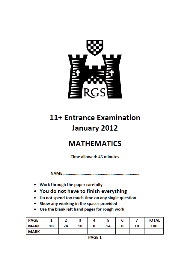 Reigate Grammar School: 11+ Maths (2012) [287]