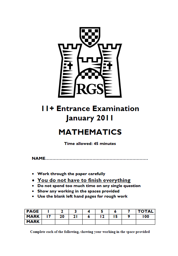 Reigate Grammar School: 11+ Maths (2011) [288]