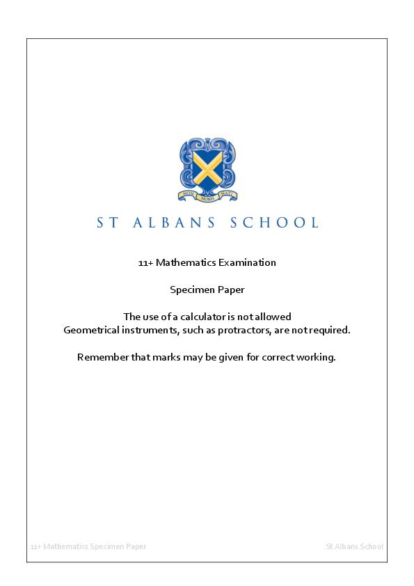 St Albans School: 11+ Maths [303]