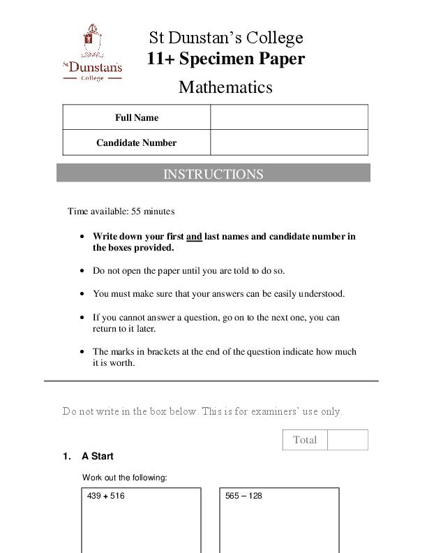 St Dunstan's College: 11+ Maths [305]