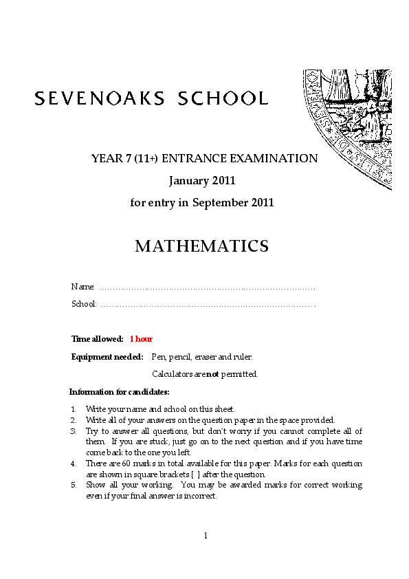 Sevenoaks: 11+ Maths (2011) [320]