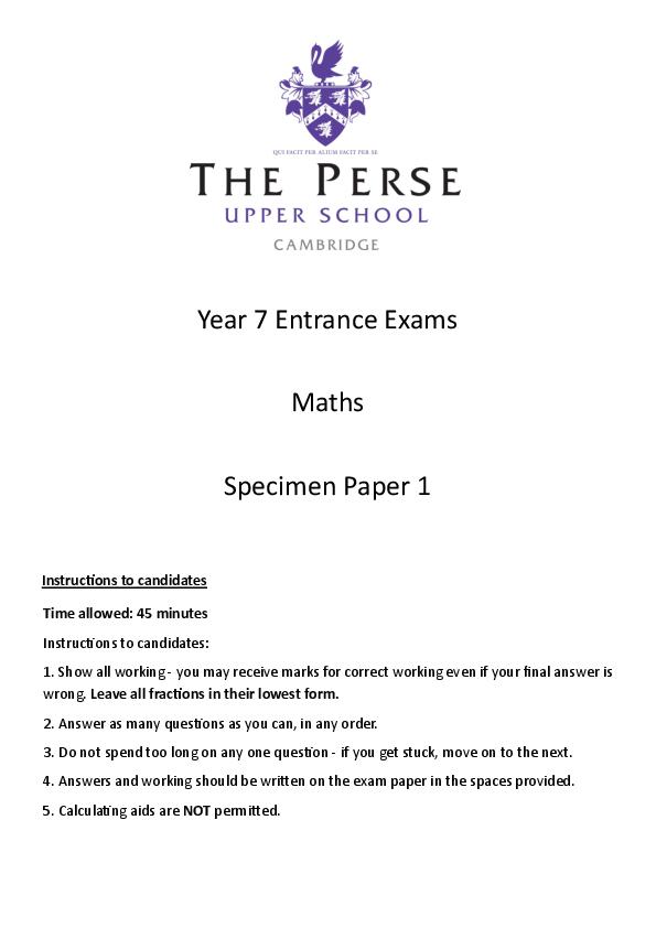 The Perse Upper School Cambridge: 11+ Maths [327]