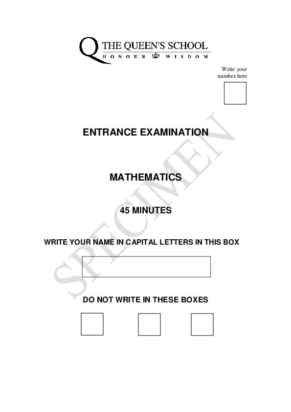 The Queen's School: 11+ Maths [332]