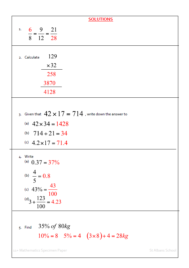 St Albans: 11+ Maths (2019) Answer sheet [333]