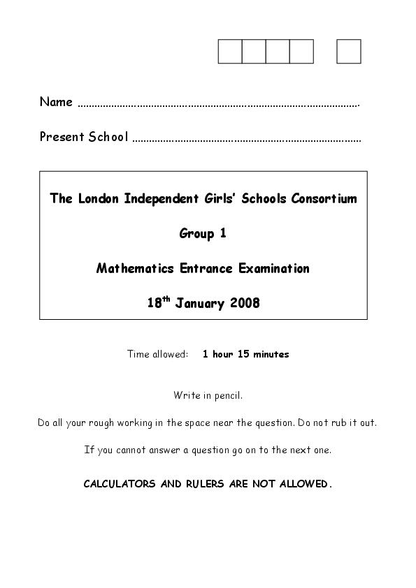 Francis Holland School: 11+ Maths (2008) [38]