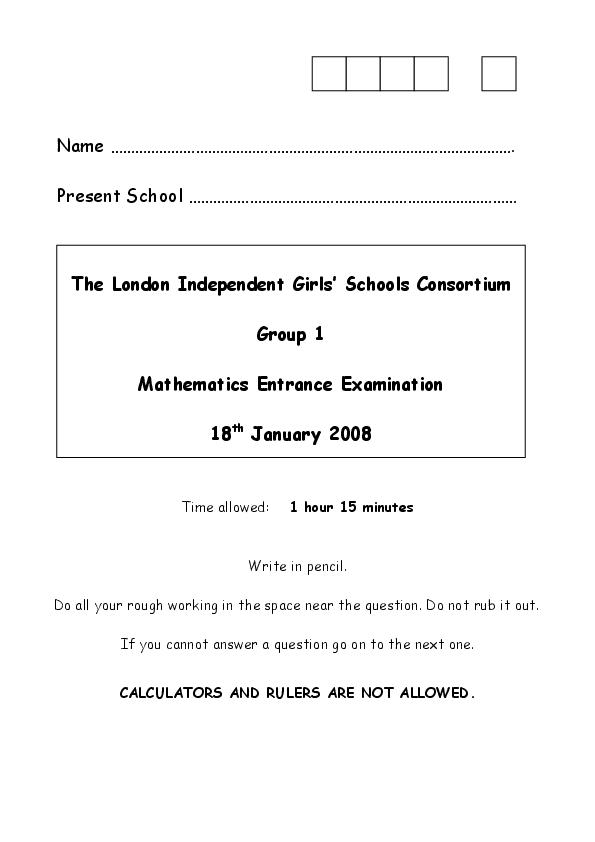 Queen’s College School: 11+ Maths (2008) [38]