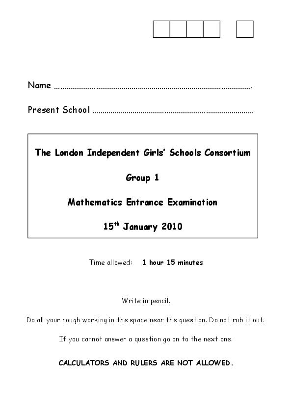 South Hampstead High School: 11+ Maths (2010) [40]
