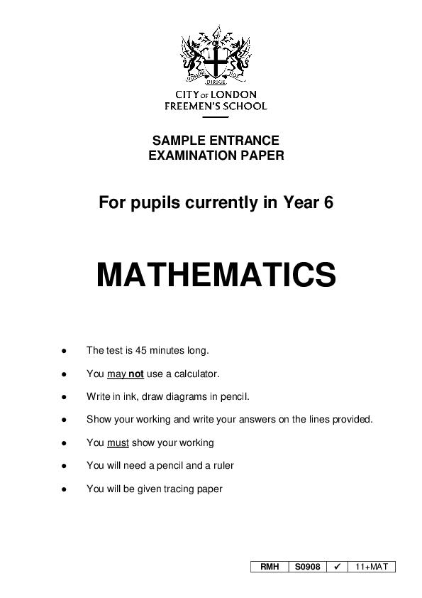 City of London Freemen's School: 11+ Maths [43]