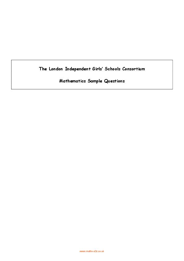 Queen’s Gate School: 11+ Maths Sample (2009) [67]