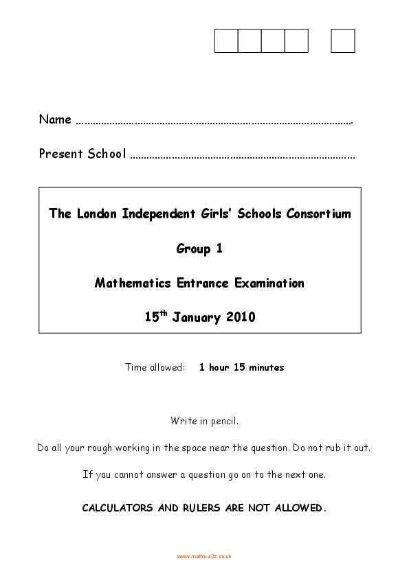 Channing School: 11+ Maths (2010) [68]