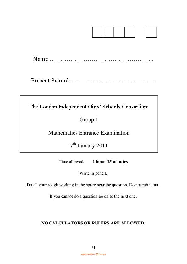 Notting Hill & Ealing High School: 11+ Maths (2011) [69]