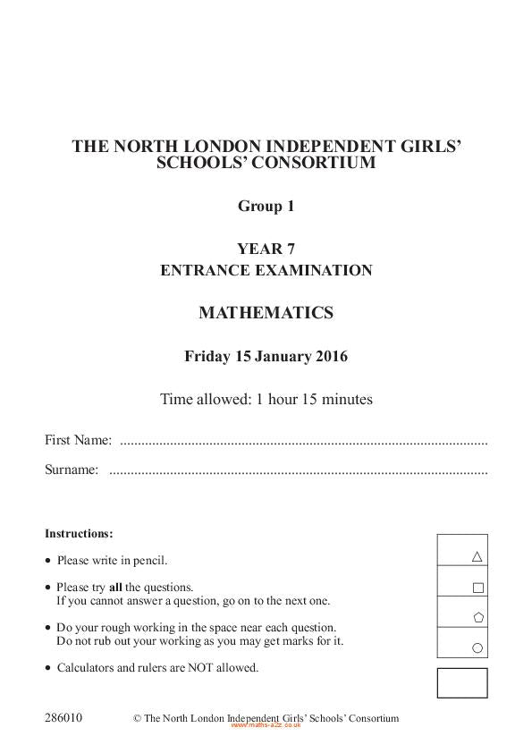 Northwood College for Girls: 11+ Maths (2016) [70]