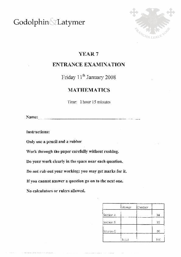 Godolphin and Latymer: 11+ Maths (2008) [78]