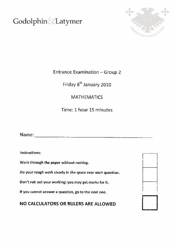 Godolphin and Latymer: 11+ Maths (2010) [80]