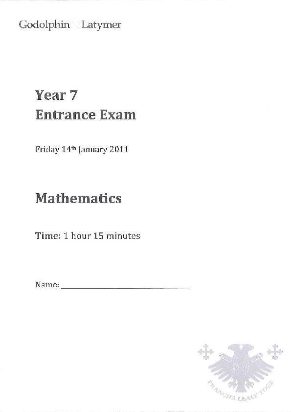 Godolphin and Latymer: 11+ Maths (2011) [81]