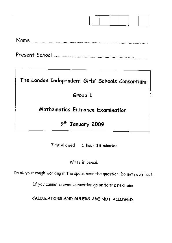 Godolphin & Latymer: 11+ Maths (2009) [87]