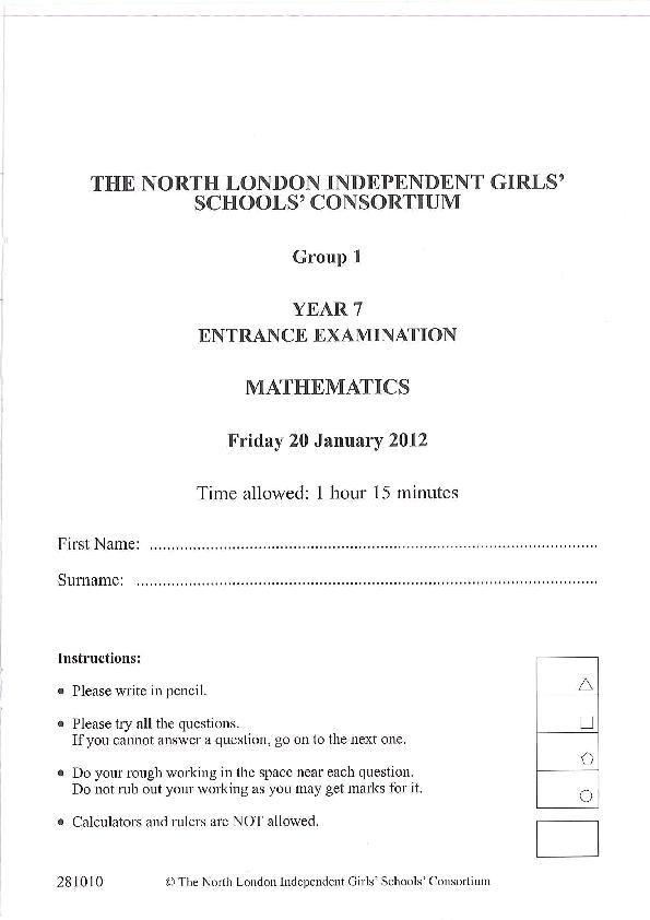 South Hampstead High School: 11+ Maths (2012) [89]