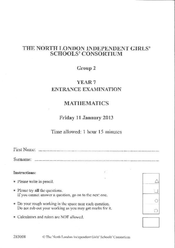 South Hampstead High School: 11+ Maths (2013) [97]