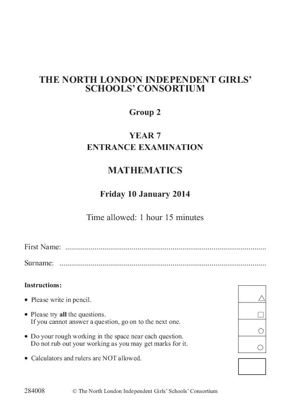 South Hampstead High School: 11+ Maths (2014) [98]