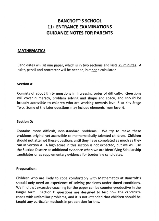 Bancroft's School: 11+ Maths [9]