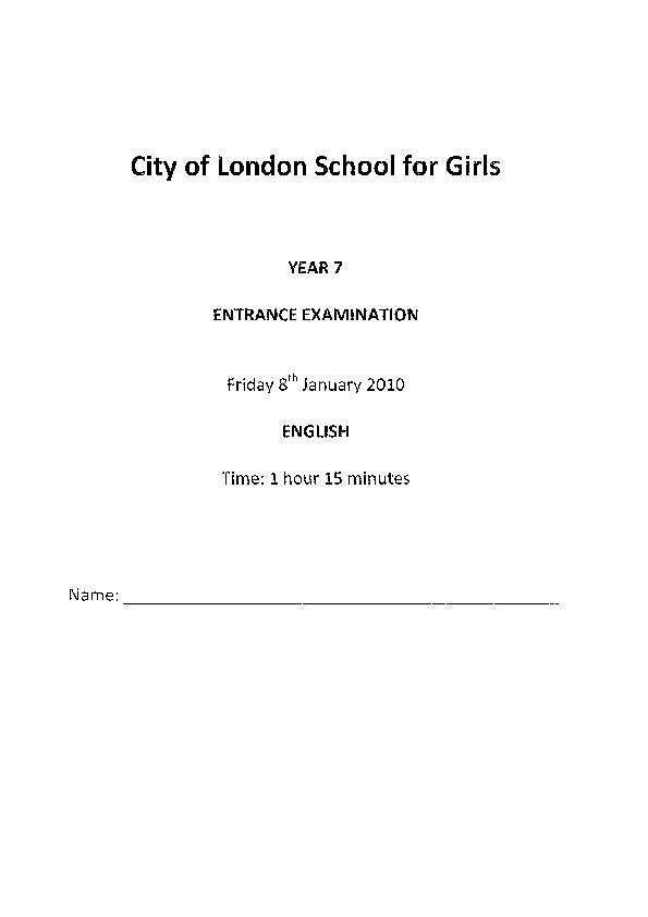 City of London School for Girls: 11+ English (2010)