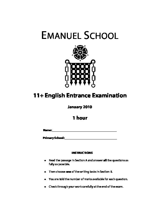 Emanuel School: 11+ English (2010)
