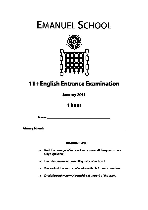 Emanuel School: 11+ English (2012)