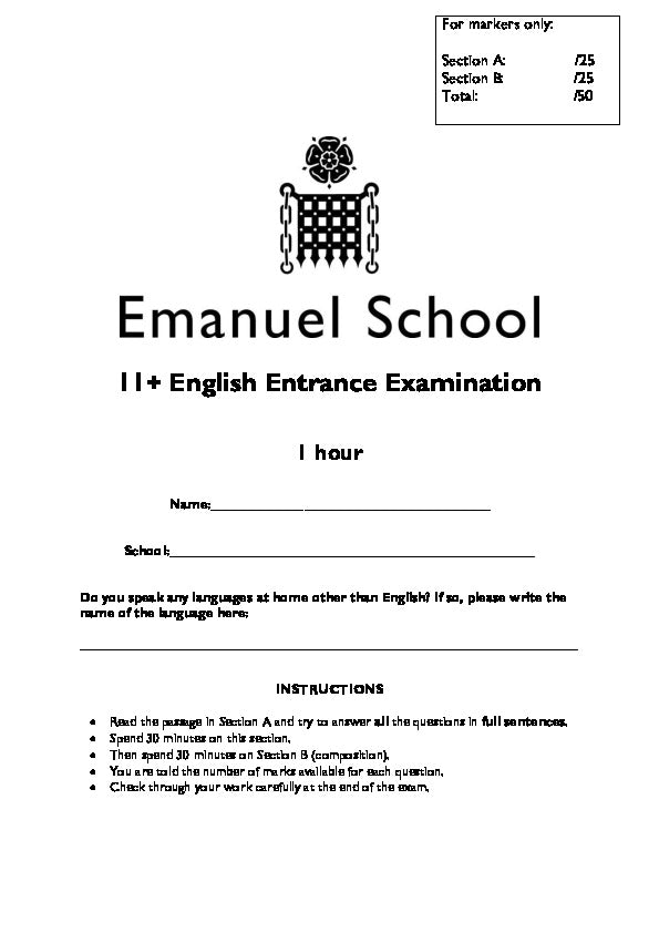 Emanuel School: 11+ English (2020)