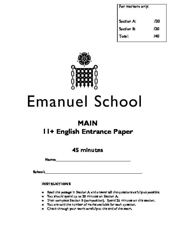 Emanuel School: 11+ English (2021) [Version: 2]