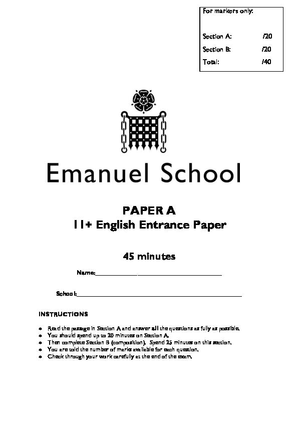 Emanuel School: 11+ English (2021) [Version: 1]