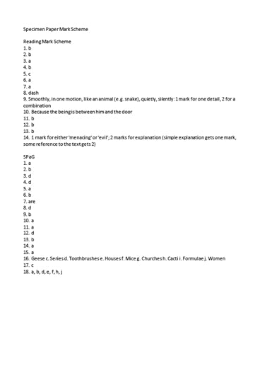 Epsom College: 11+ English Marking Scheme [Version: 2]