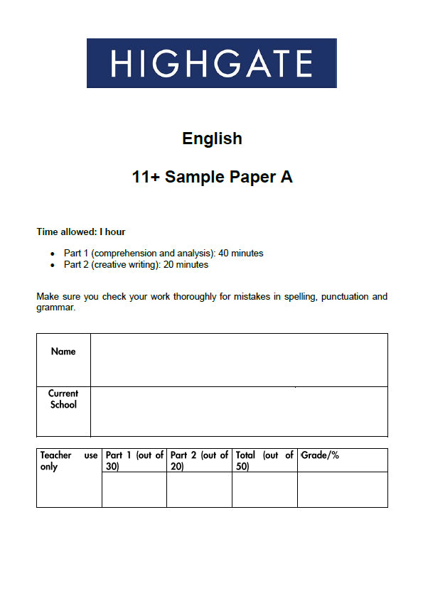 Highgate School: 11+ English  [Version: 4]