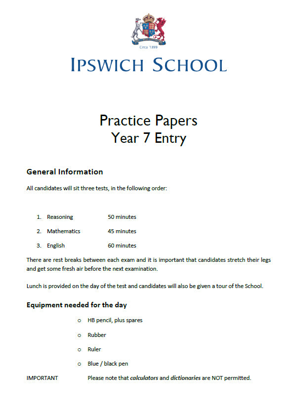 Ipswich School: 11+ Maths